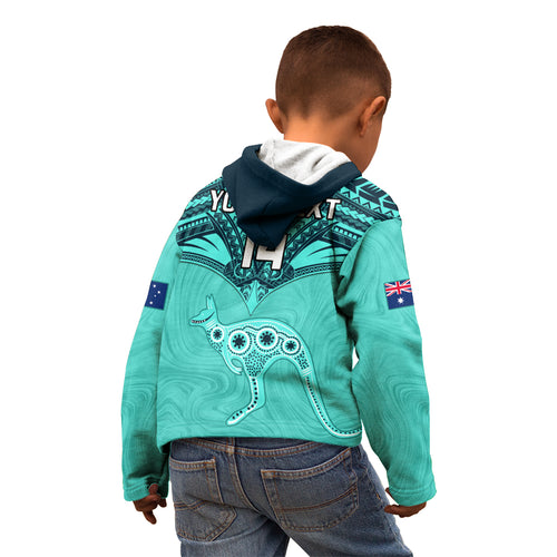 Custom Australia Matildas Kid Hoodie Polynesian Mix Turquoise Marble