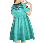 Custom Australia Matildas Kid Short Sleeve Dress Polynesian Mix Turquoise Marble
