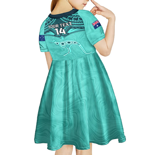 Custom Australia Matildas Kid Short Sleeve Dress Polynesian Mix Turquoise Marble