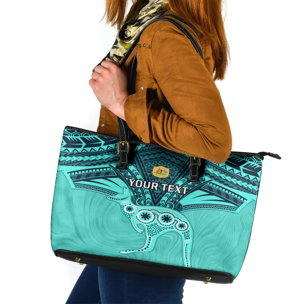 Custom Australia Matildas Leather Tote Bag Polynesian Mix Turquoise Marble