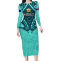 Custom Australia Matildas Long Sleeve Bodycon Dress Polynesian Mix Turquoise Marble