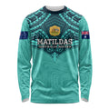 Custom Australia Matildas Long Sleeve Shirt Polynesian Mix Turquoise Marble