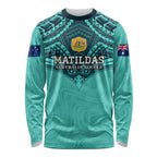 Custom Australia Matildas Long Sleeve Shirt Polynesian Mix Turquoise Marble