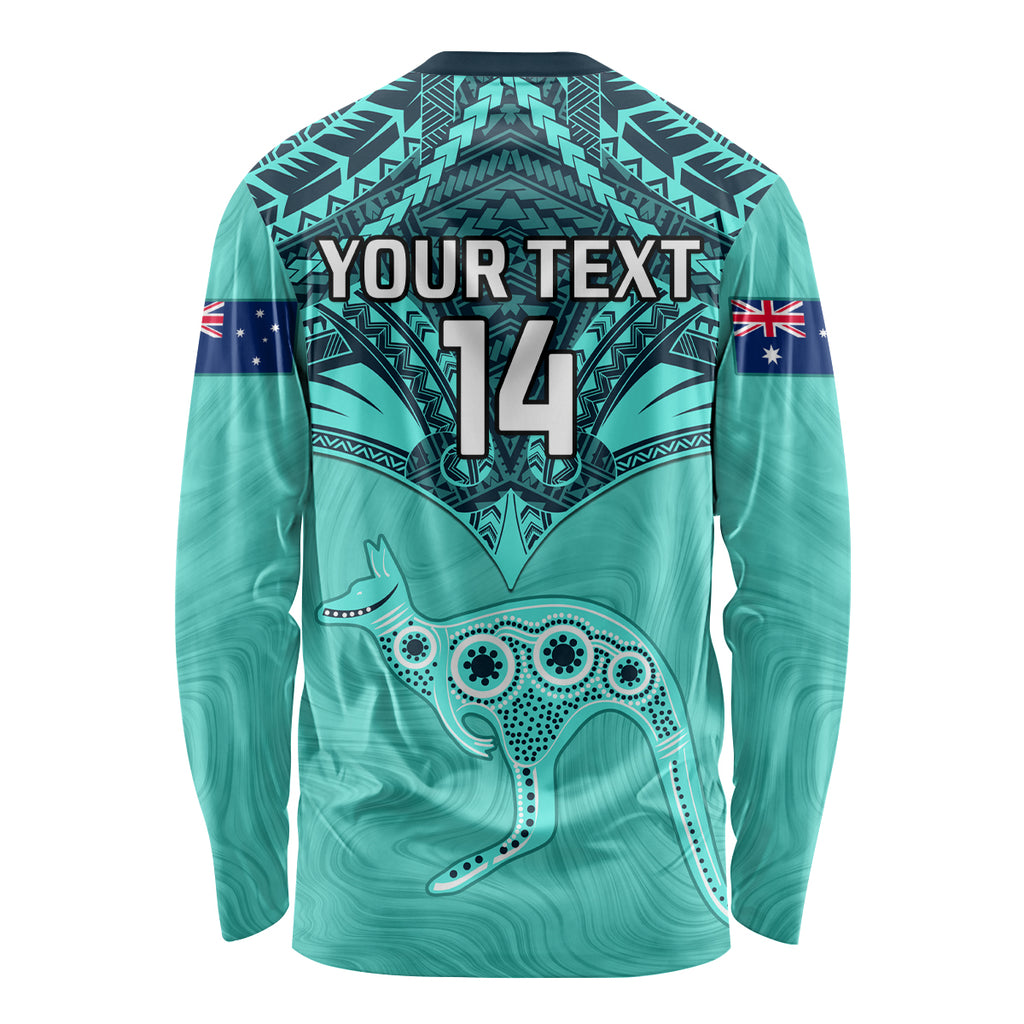 Custom Australia Matildas Long Sleeve Shirt Polynesian Mix Turquoise Marble