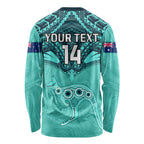 Custom Australia Matildas Long Sleeve Shirt Polynesian Mix Turquoise Marble