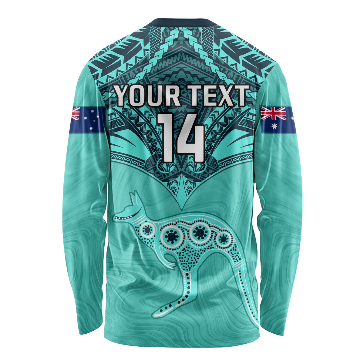 Custom Australia Matildas Long Sleeve Shirt Polynesian Mix Turquoise Marble
