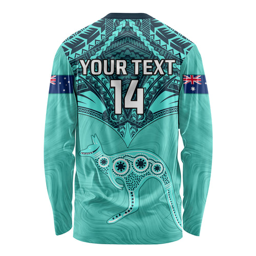 Custom Australia Matildas Long Sleeve Shirt Polynesian Mix Turquoise Marble