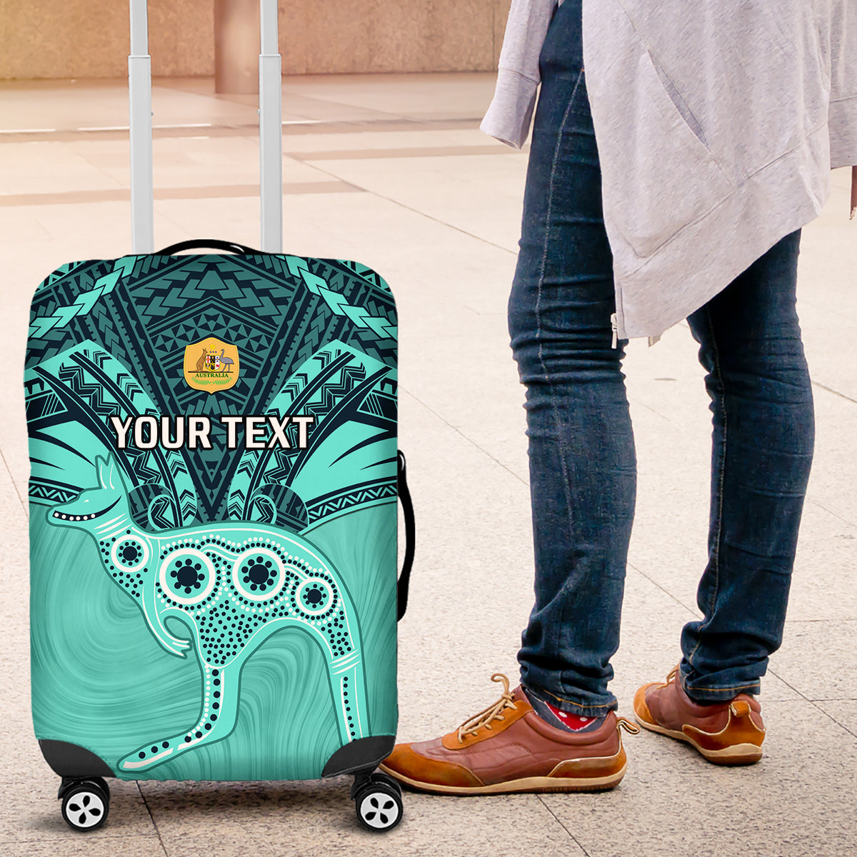 Custom Australia Matildas Luggage Cover Polynesian Mix Turquoise Marble