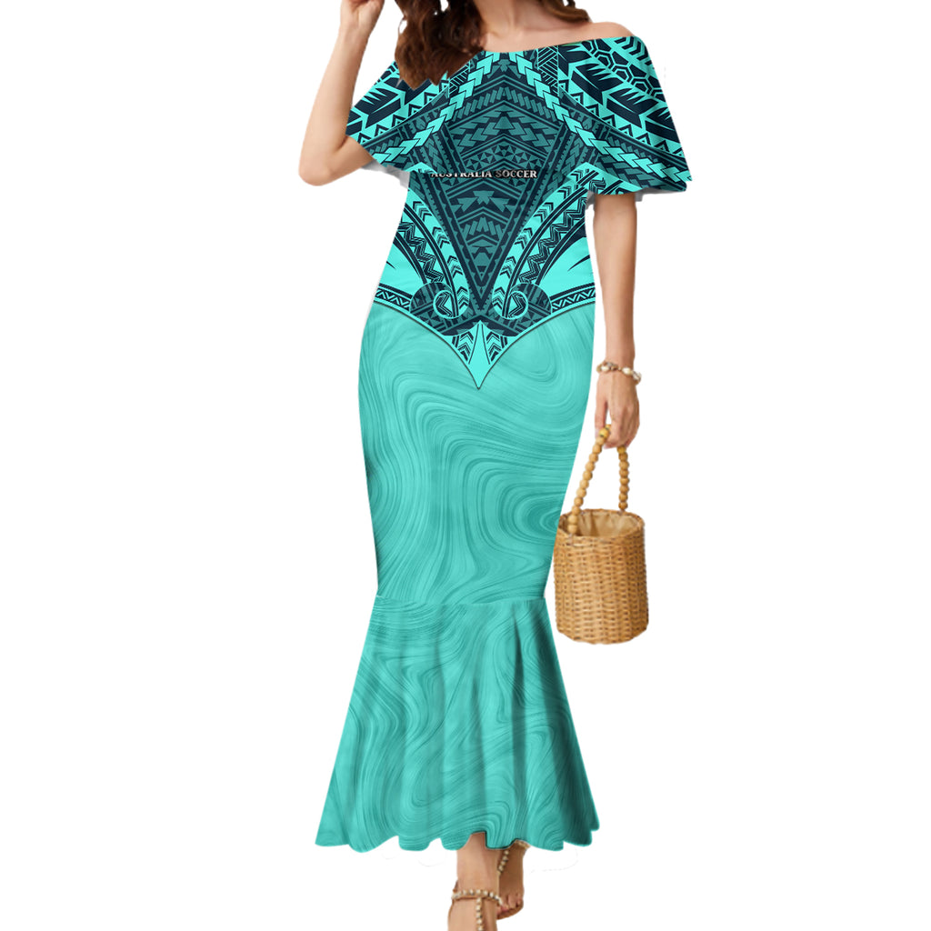 Custom Australia Matildas Mermaid Dress Polynesian Mix Turquoise Marble
