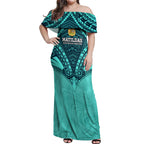 Custom Australia Matildas Off Shoulder Maxi Dress Polynesian Mix Turquoise Marble