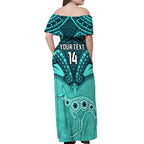 Custom Australia Matildas Off Shoulder Maxi Dress Polynesian Mix Turquoise Marble