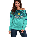 Custom Australia Matildas Off Shoulder Sweater Polynesian Mix Turquoise Marble