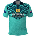 Custom Australia Matildas Polo Shirt Polynesian Mix Turquoise Marble