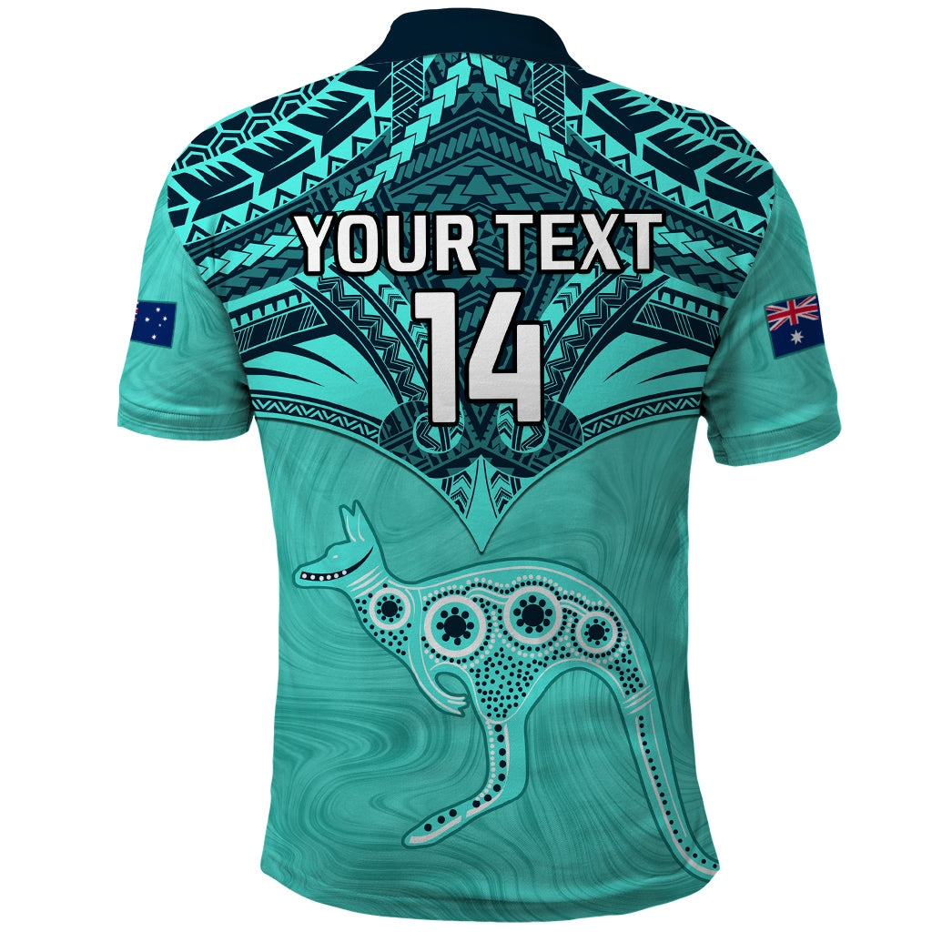 Custom Australia Matildas Polo Shirt Polynesian Mix Turquoise Marble