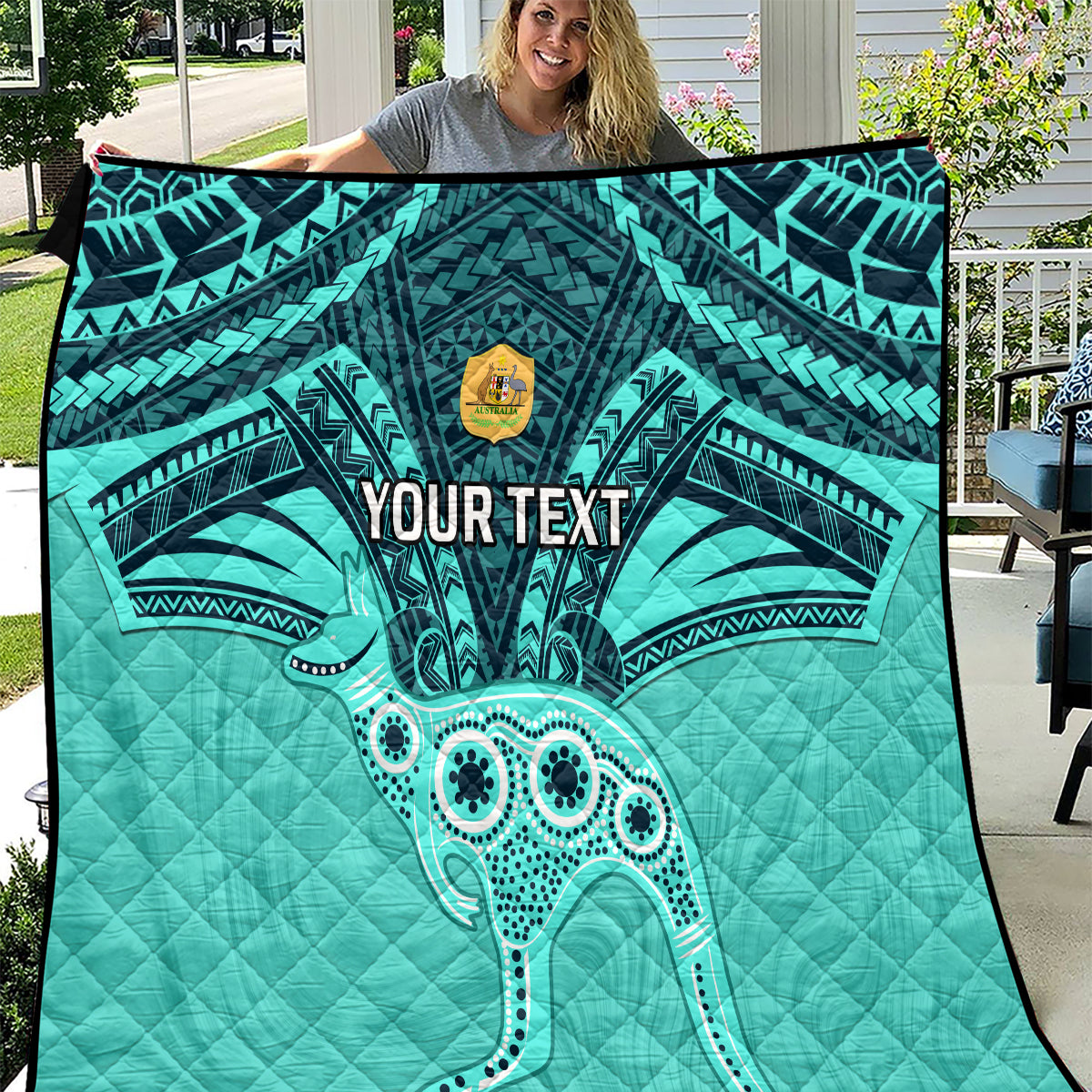 Custom Australia Matildas Quilt Polynesian Mix Turquoise Marble
