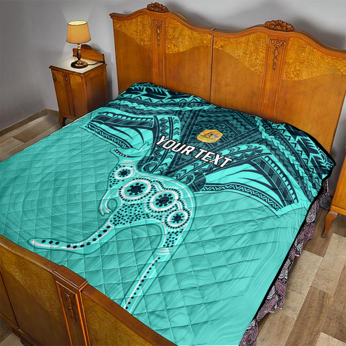 Custom Australia Matildas Quilt Polynesian Mix Turquoise Marble