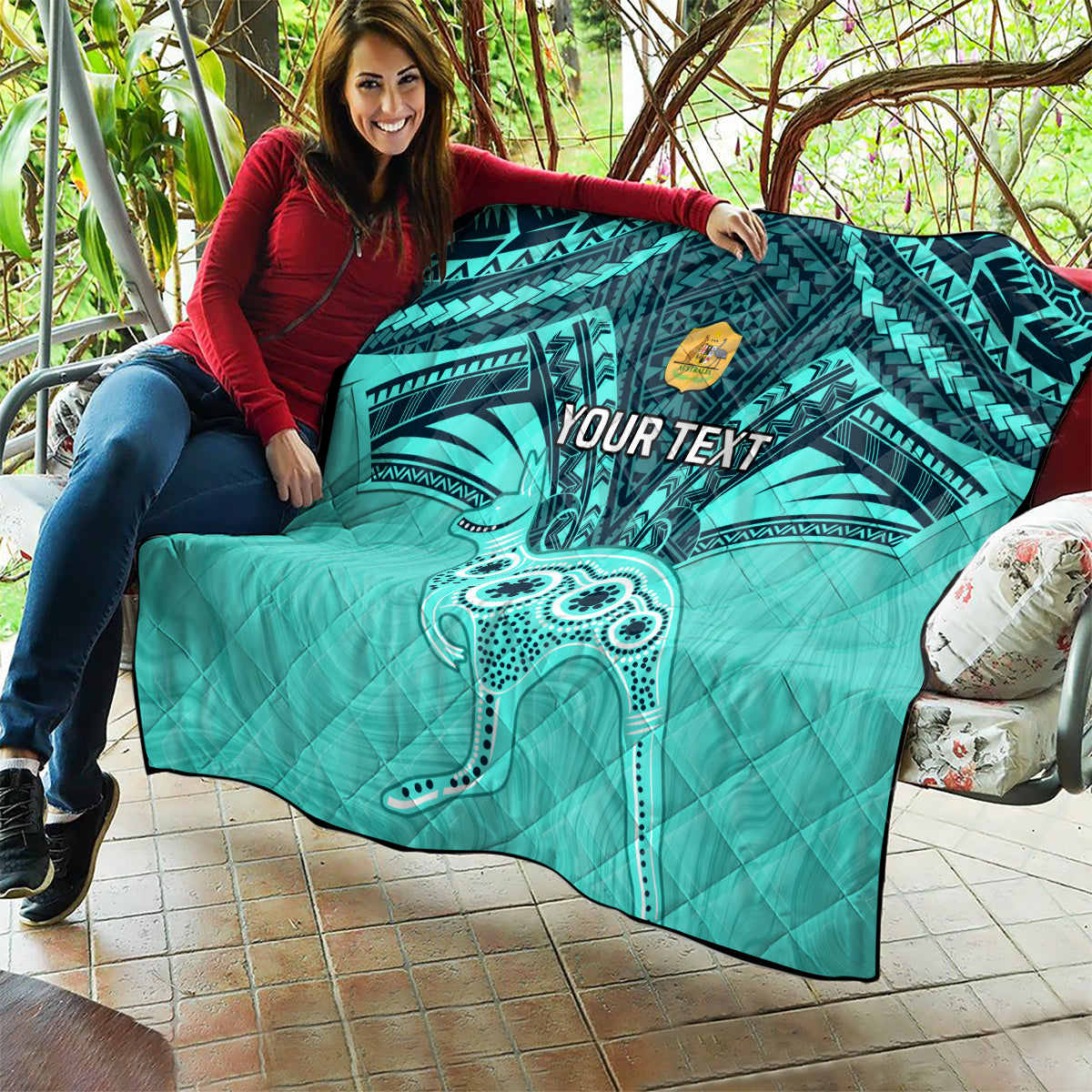 Custom Australia Matildas Quilt Polynesian Mix Turquoise Marble