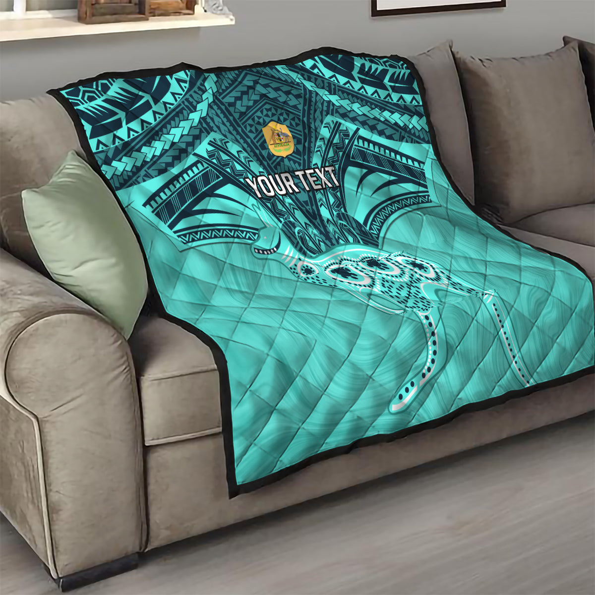 Custom Australia Matildas Quilt Polynesian Mix Turquoise Marble