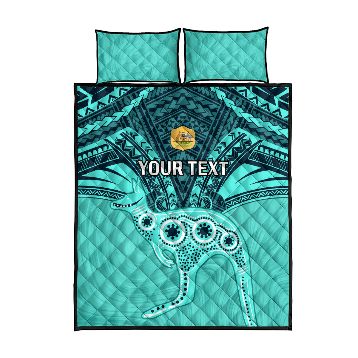 Custom Australia Matildas Quilt Bed Set Polynesian Mix Turquoise Marble