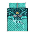 Custom Australia Matildas Quilt Bed Set Polynesian Mix Turquoise Marble