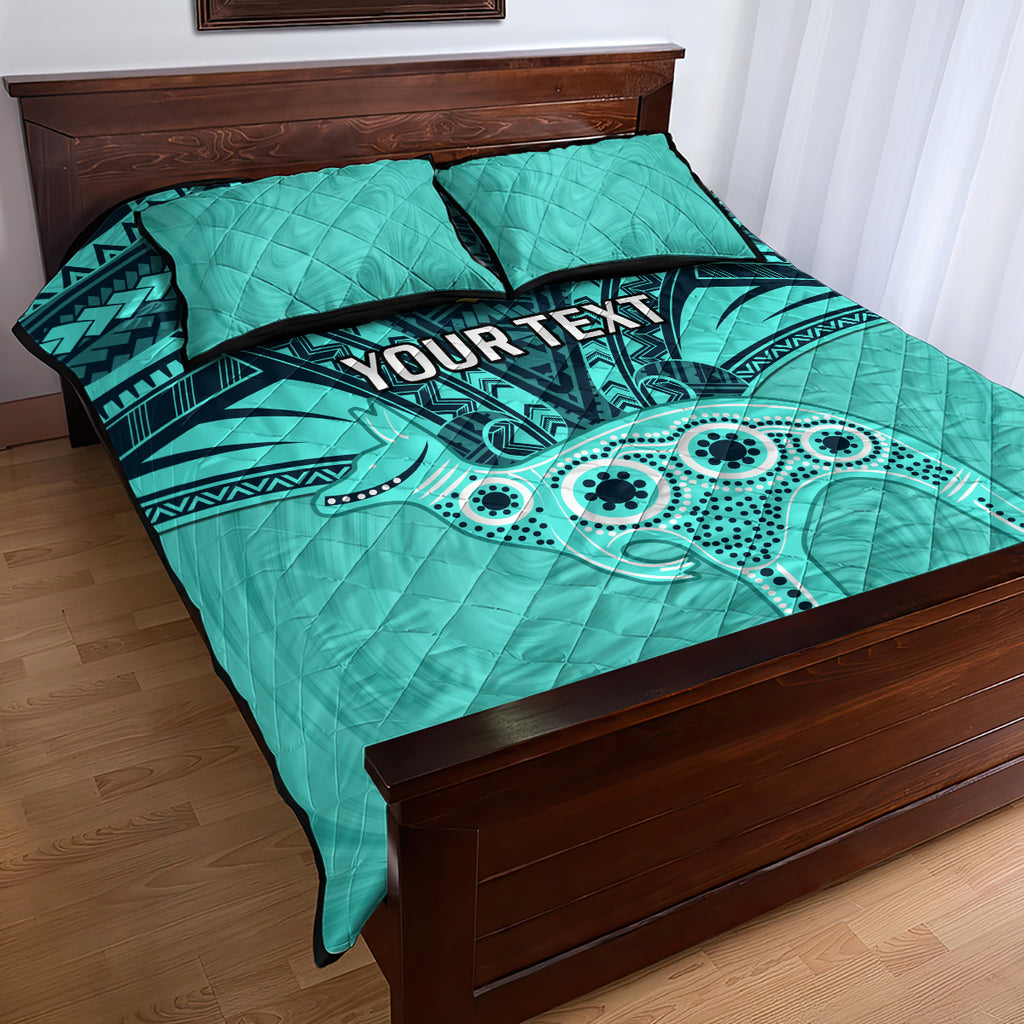Custom Australia Matildas Quilt Bed Set Polynesian Mix Turquoise Marble