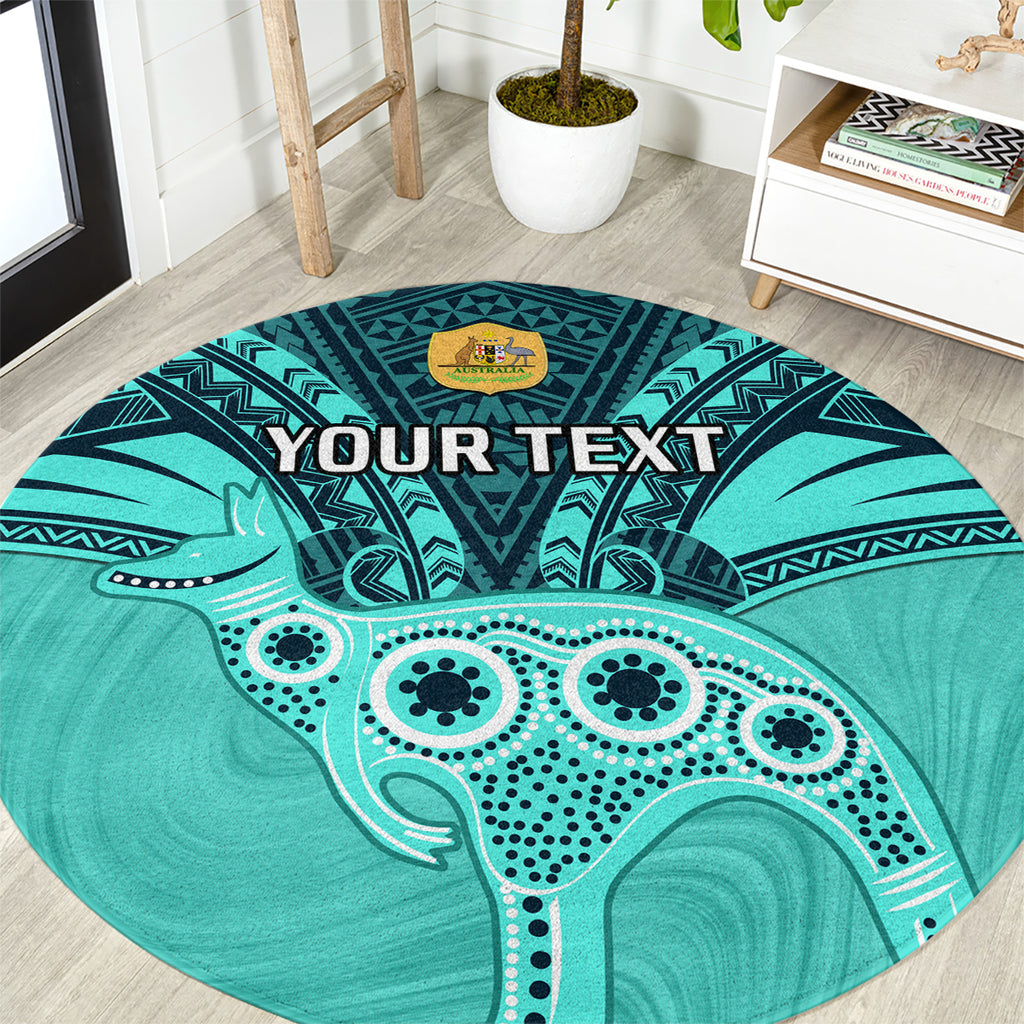 Custom Australia Matildas Round Carpet Polynesian Mix Turquoise Marble