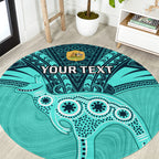Custom Australia Matildas Round Carpet Polynesian Mix Turquoise Marble