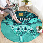 Custom Australia Matildas Round Carpet Polynesian Mix Turquoise Marble