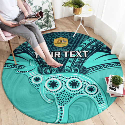 Custom Australia Matildas Round Carpet Polynesian Mix Turquoise Marble