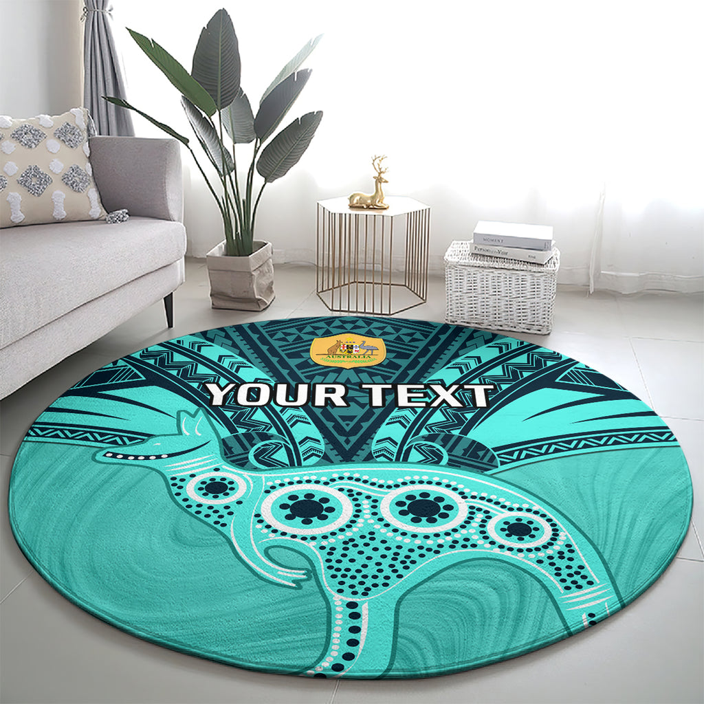 Custom Australia Matildas Round Carpet Polynesian Mix Turquoise Marble