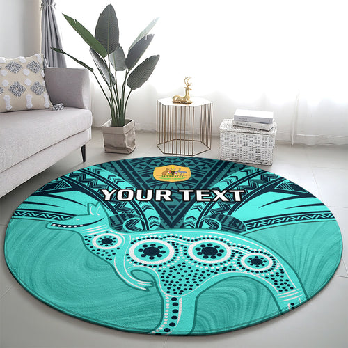 Custom Australia Matildas Round Carpet Polynesian Mix Turquoise Marble