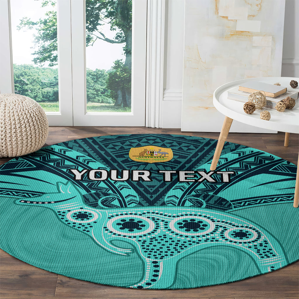Custom Australia Matildas Round Carpet Polynesian Mix Turquoise Marble