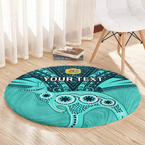 Custom Australia Matildas Round Carpet Polynesian Mix Turquoise Marble