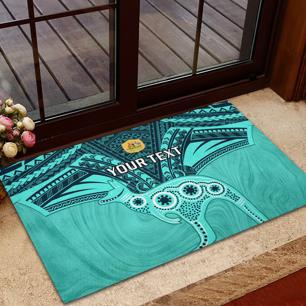 Custom Australia Matildas Rubber Doormat Polynesian Mix Turquoise Marble