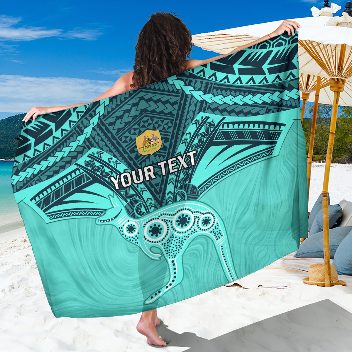 Custom Australia Matildas Sarong Polynesian Mix Turquoise Marble