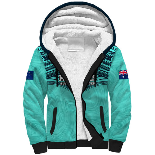 Custom Australia Matildas Sherpa Hoodie Polynesian Mix Turquoise Marble