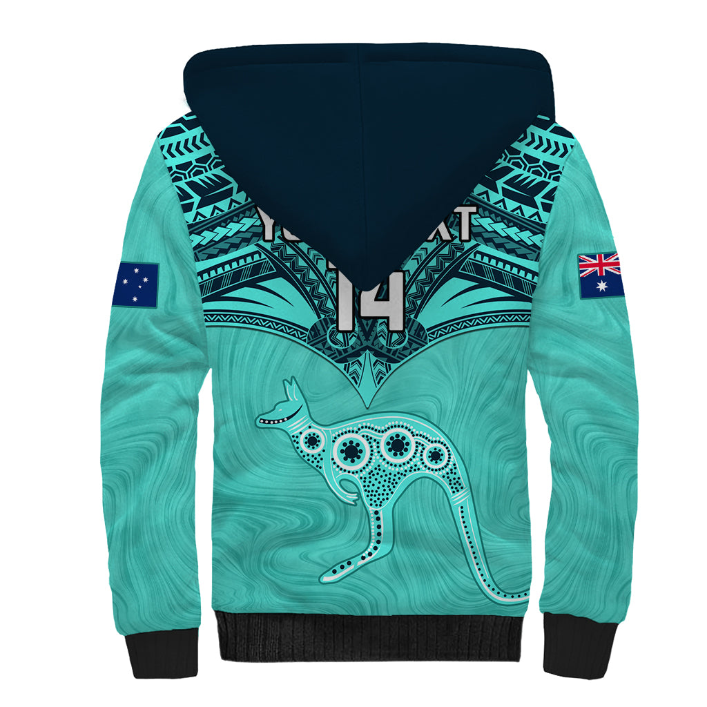 Custom Australia Matildas Sherpa Hoodie Polynesian Mix Turquoise Marble