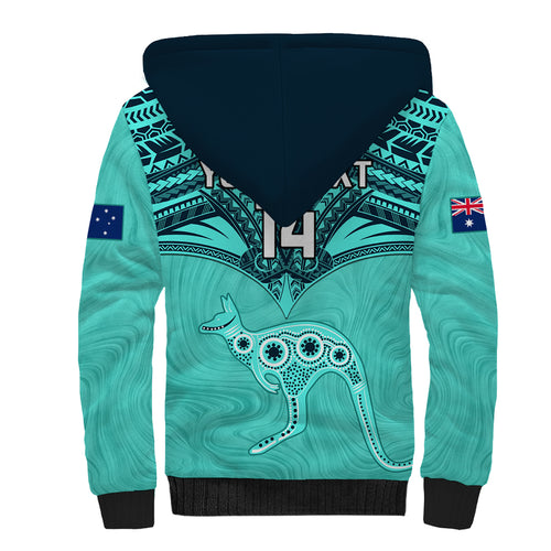 Custom Australia Matildas Sherpa Hoodie Polynesian Mix Turquoise Marble
