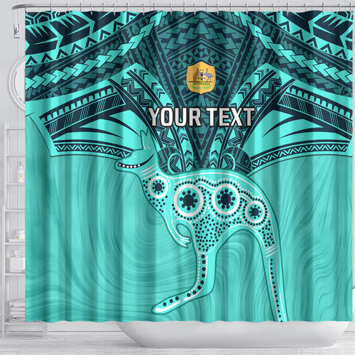 Custom Australia Matildas Shower Curtain Polynesian Mix Turquoise Marble