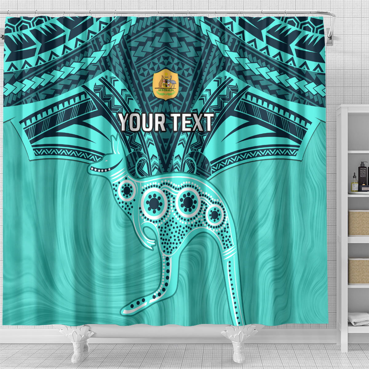 Custom Australia Matildas Shower Curtain Polynesian Mix Turquoise Marble
