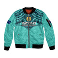 Custom Australia Matildas Sleeve Zip Bomber Jacket Polynesian Mix Turquoise Marble