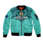 Custom Australia Matildas Sleeve Zip Bomber Jacket Polynesian Mix Turquoise Marble