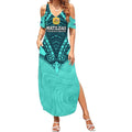 Custom Australia Matildas Summer Maxi Dress Polynesian Mix Turquoise Marble
