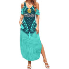 Custom Australia Matildas Summer Maxi Dress Polynesian Mix Turquoise Marble