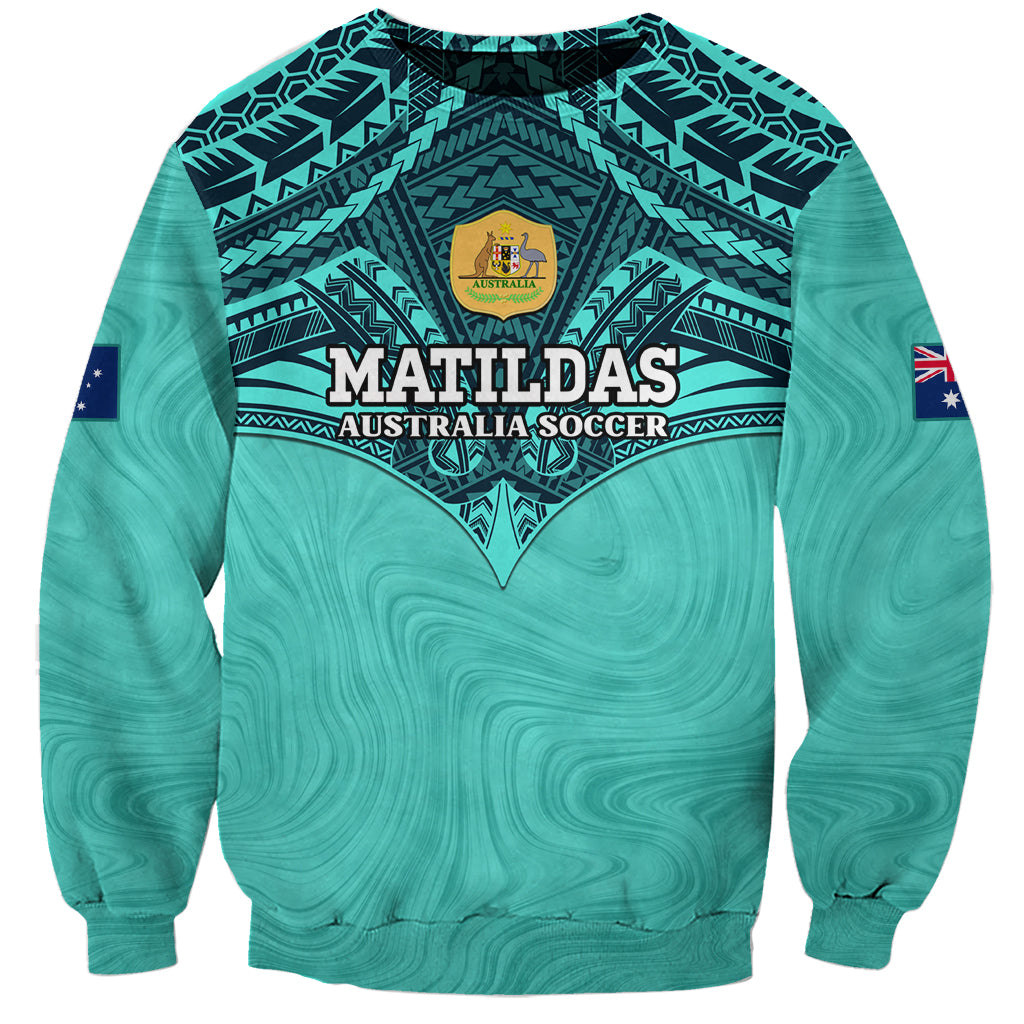 Custom Australia Matildas Sweatshirt Polynesian Mix Turquoise Marble