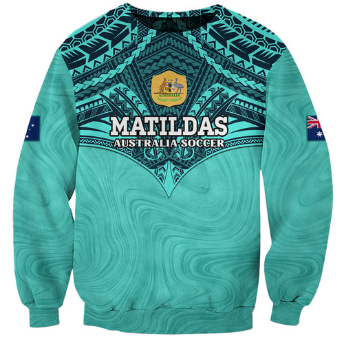 Custom Australia Matildas Sweatshirt Polynesian Mix Turquoise Marble