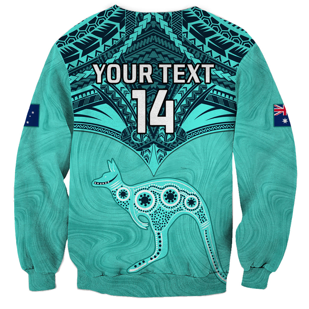 Custom Australia Matildas Sweatshirt Polynesian Mix Turquoise Marble