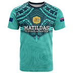 Custom Australia Matildas T Shirt Polynesian Mix Turquoise Marble