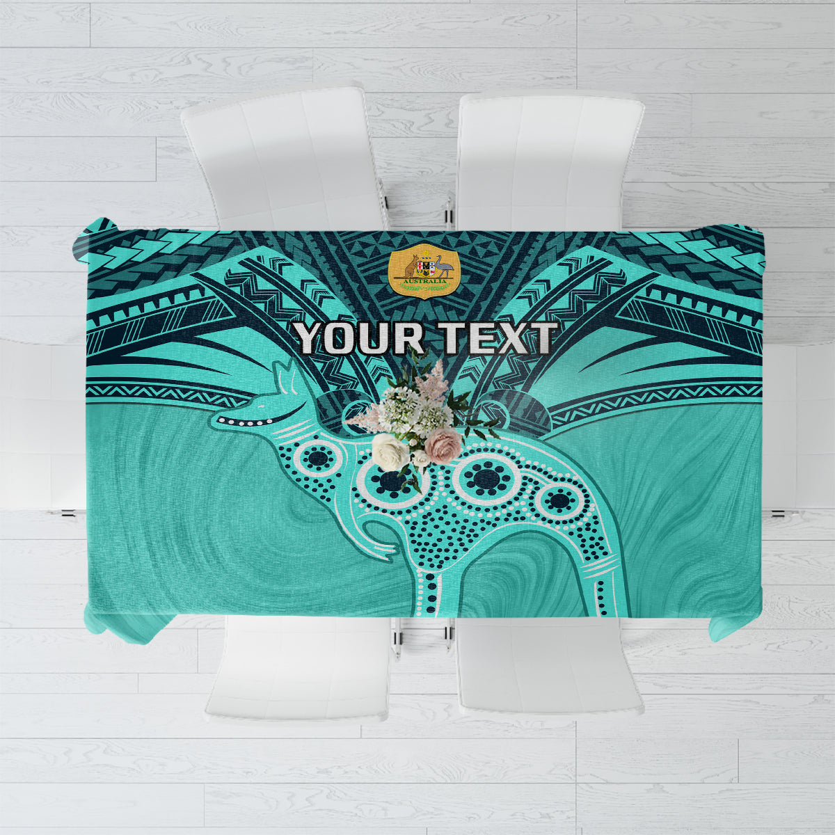 Custom Australia Matildas Tablecloth Polynesian Mix Turquoise Marble