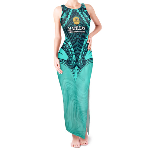 Custom Australia Matildas Tank Maxi Dress Polynesian Mix Turquoise Marble
